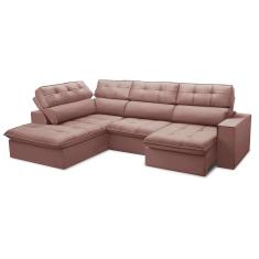 Imagem de Sofá 5 Lugares Retrátil e Reclinável Arezzo com Chaise Esquerdo Veludo Rosê