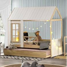 Imagem de Bicama Solteiro Infantil Reversível Telhado Completo Casinha Garden Casatema Marroml/Branco