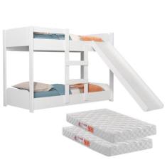 Imagem de Beliche Infantil com Grades Escorregador Escada + 2 Colchões - Anyben,