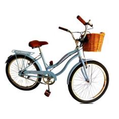 Imagem de Bicicleta Feminina Aro 24 Retrô Sem Marchas Com Vime Azul Bb - Maria C