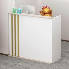Imagem de Mesa de balcão de recepção moderna, balcão de varejo para caixa com gavetas, pequena mesa de recepção de beleza, estação de trabalho de computador para salão, saguão, escritório, para loja de