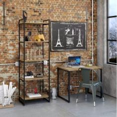 Imagem de Conjunto Home Office 2 Peças com 1 Escrivaninha e 1 Estante com 5 Prateleiras Kuadra Compace