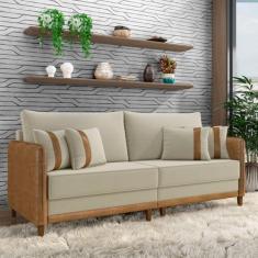 Imagem de Sofá Living Montecarlo 2 Lugares Bipartido 172cm Pés em Madeira Veludo/PU Bege/Caramelo G33 - Gran Belo