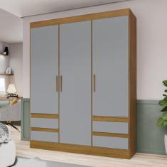 Imagem de Guarda Roupa Solteiro 4 Portas 3 Gavetas Carson Espresso Móveis Cinza/Marrom