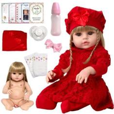 Imagem de Boneca Reborn Recém Nascida Loira Olhos Castanhos 13 Itens - Cegonha R