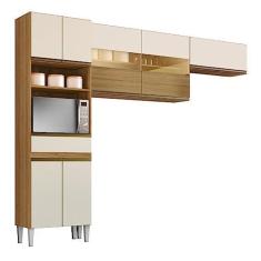 Imagem de Armário de Cozinha com Vidro Reflecta e Nicho para Micro-ondas 7 Portas Clara Atacama/Off White Aramóveis