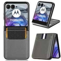 Imagem de Ranyi Capa para Motorola Razr 2024, capa carteira para celular Moto Razr 2024, capa carteira de couro ultrafina com compartimentos para cartão de crédito, capa rígida protetora de TPU (poliuretano