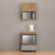 Imagem de Armário de Cozinha Rainha 1 Porta 1 Gaveta Ripado 100% Mdf Natural/Verde - Nesher