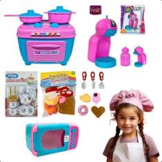 Imagem de Kit Cozinha Infantil Microondas Fogão Cafeteira C Lanche Chá - Zuca To