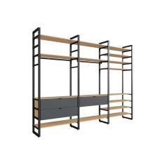 Imagem de guarda-roupa closet modulado industrial philly i 3 gv cedro e grafite 294 cm