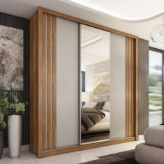 Imagem de Guarda-roupa Casal 3 Portas Moema Amêndola Touch/nude-preto Prime Tx