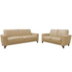 Imagem de Jogo de Sofá 2 e 3 Lugares Sala de Estar Recepção Russia Couro Bege G40 - Gran Belo