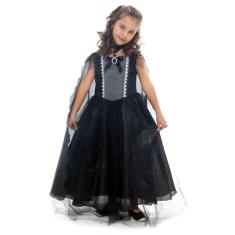 Imagem de Fantasia Vampira Prata Halloween Infantil Vestido Luxo Capa