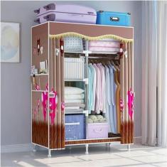 Imagem de Guarda-roupa portátil Guarda-roupa de tecido dobrável Organizador de roupas de quarto Bold Steel Frame Pano Guarda-roupa Armário de roupas para móveis domésticos (marrom) Armário de armazenamento de
