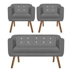 Imagem de Kit 01 Namoradeira E 02 Poltronas Julia Grafite Com Strass