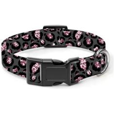 Imagem de SXboxing Coleira de cachorro, coleira fofa para cães pequenos, médios e grandes, coleiras personalizadas ajustáveis macias para animais de estimação com fivela de liberação rápida para caminhadas, corrida, leopardo prateado