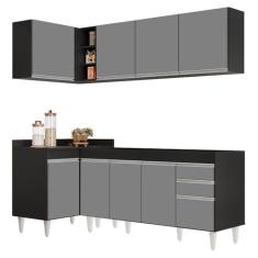 Imagem de Armário de Cozinha Modulado de Canto Direito 4 Peças CP40 Balcão sem Tampo Preto/Cinza - Lumil