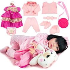 Imagem de Boneca Artesanal De Pano Bebê Reborn Realista Maluzi Com Conjunto De R