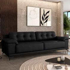 Imagem de Sofá Living 4 lugares 292cm Agostino Pés Design em Ferro Couro Preto G52 - Gran Belo