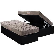 Imagem de Cama Box Baú Solteiro: Colchão Ortopédico Herval AG65 Fort Black Firme Pillow Top + Base crc Suede Black(88x188)