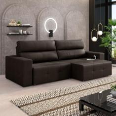 Imagem de Sofá Retrátil 3 Lugares 224cm 2 Módulos Nero com USB Couro Marrom G52 - Gran Belo