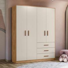 Imagem de Guarda-Roupa Infantil 3 Gavetas Pérola Nature/Branco Off - Peternella