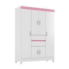Imagem de Guarda Roupa Roupeiro Aura 6 Portas Branco/Rosa - Bela Móveis - Demóbi