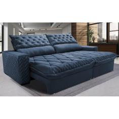 Imagem de Sofá Retrátil E Reclinável 2,15M Molas Ensacadas Cama Inbox Spazus Com Bordado 3D Velusoft Azul