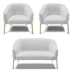 Imagem de Sofá Namoradeira E 2 Poltronas Pé De Ferro Dourado Stella Linho D03 - D'rossi Cor A05 Cinza