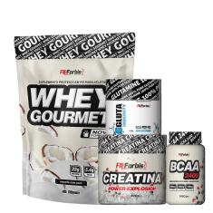 Imagem de Kit Whey Gourmet Refil + Creatina 300g + Glutamina 150g + BCAA 100 cáps - FN Forbis-Unissex