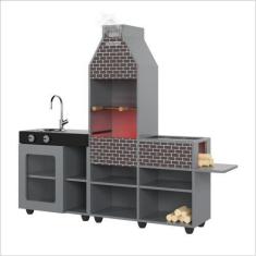 Imagem de Cozinha Churrasqueira Infantil Mini Chefe Com Fogão E Led Cinza Oferta