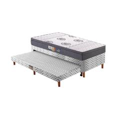 Imagem de Cama Box c/Auxiliar Solteiro: Colchão Espuma Polar D45 Pérola Clean + Base Rústico White(88x188)