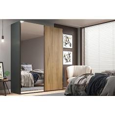 Imagem de Guarda Roupa Solteiro com Espelho 2 Portas 3 Gavetas Veneto Cinza/olmo Italiano