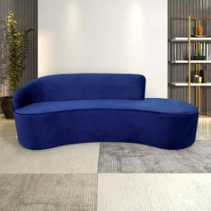 Imagem de Sofá Decorativo 3 Lugares 210cm Abby Encosto Esquerdo Curvo Veludo Azul Marinho G15 - Gran Belo