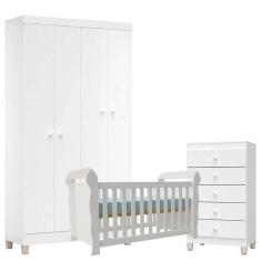 Imagem de Quarto De Bebê 4 Portas Com Gaveteiro Ternura Baby E Berço Lara Branco Brilho - Incorplac