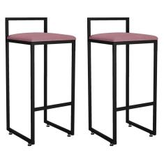 Imagem de Kit 02 Banquetas Altas Hanna Preto Suede Rosê