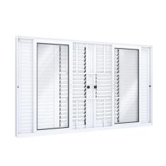 Imagem de Janela Veneziana Alumínio de Correr Central Flex 4 Folhas Móveis 2 Fixas com Grade Lucasa Eccellente  100cmx150cm Branco