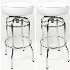 Imagem de Kit 2 Banquetas Bar Alta Giratória Cromada Assento Branco - Poltronas do Sul