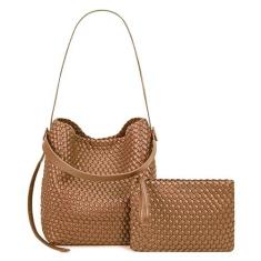 Imagem de DSGUTWO Bolsa feminina de couro vegano, bolsa de ombro com alça superior e bolsas, Caramel