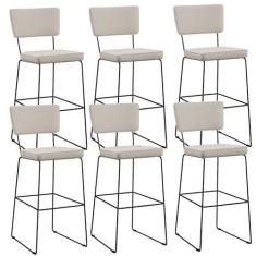 Imagem de Kit 06 Banquetas Alta Para Cozinha Sala De Jantar Base em Aço Fixa Allana L02 Linho Cru - Lyam Decor
