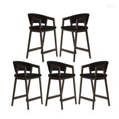 Imagem de Kit 5 Banquetas Alta com Encosto Ravena Madeira Maciça Maciça Capuccino Suede Preto CCS