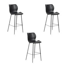 Imagem de Kit 3 Banquetas Alta Com Encosto Para Bancada Cozinha Penha R02 Sintético Preto - Mpozenato