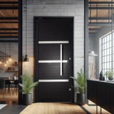 Imagem de Porta Lambri Pivotante de Aluminio 228x115cm com Puxador Reto Preto