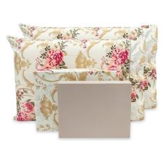 Imagem de Lençol Casal 40cm 4 Pçs C/ Fronhas Ponto Palito Percal Estampado180 Fi