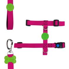 Imagem de Peitoral H e Guia Color Block Pink para Cães - Tam. P