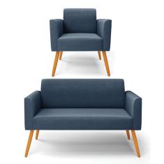 Imagem de Sof  Namoradeira Com Poltrona P s Palito Castanho Marisa Sued