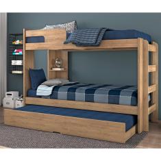 Imagem de Beliche Conquista Lucca com Escada, Prateleira e Cama Auxiliar Premium II