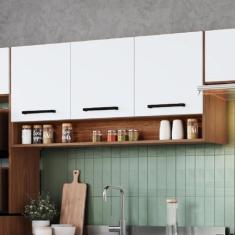 Imagem de Armário Aéreo de Cozinha 3 Portas e Nicho Giovanna Freijó/branco