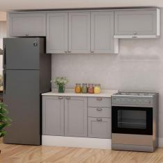 Imagem de Cozinha Compacta Iluminata 7 Portas 3 Gavetas 100% Mdf Branco/Marrom Claro - Genialflex