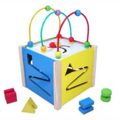 Imagem de Cubo de Atividades com Aramado - Madeira - Multicolorido - Bem Infantil